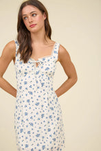 Load image into Gallery viewer, Floral Square Neck Lace Trim Front Tie Mini Dress