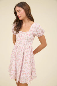 Floral Lace Trim Front Hook & Eye Mini Dress