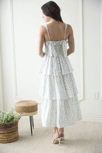 Floral Sleeves Corset Ruffle Tiered Midi Dress