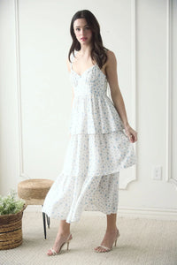 Floral Sleeves Corset Ruffle Tiered Midi Dress