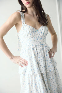 Floral Sleeves Corset Ruffle Tiered Midi Dress
