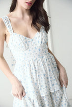 Load image into Gallery viewer, Floral Sleeves Corset Ruffle Tiered Midi Dress