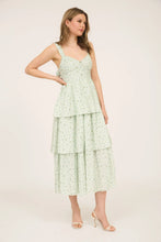 Load image into Gallery viewer, Floral Sleeves Corset Ruffle Tiered Midi Dress