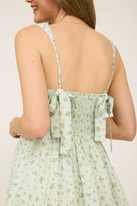 Floral Sleeves Corset Ruffle Tiered Midi Dress