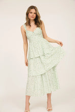Load image into Gallery viewer, Floral Sleeves Corset Ruffle Tiered Midi Dress