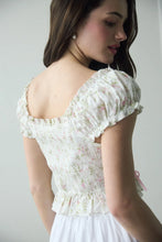 Load image into Gallery viewer, Floral Clip Dot Ribbon Detail Crop Top