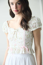 Load image into Gallery viewer, Floral Clip Dot Ribbon Detail Crop Top