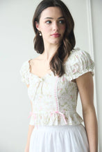 Load image into Gallery viewer, Floral Clip Dot Ribbon Detail Crop Top