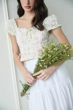 Load image into Gallery viewer, Floral Clip Dot Ribbon Detail Crop Top