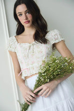 Load image into Gallery viewer, Floral Clip Dot Ribbon Detail Crop Top