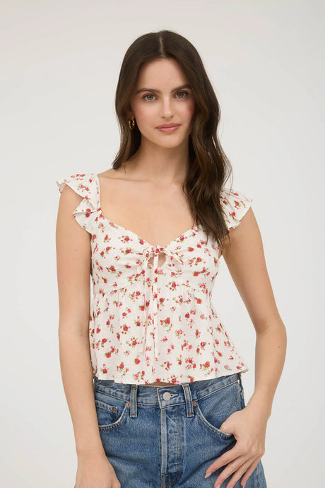 Floral Clip Dot Front Tie with Cut-out Crop Top (Copy)