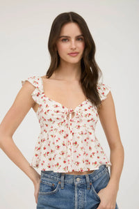 Floral Clip Dot Front Tie with Cut-out Crop Top (Copy)
