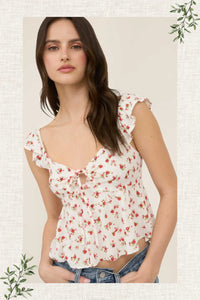 Floral Clip Dot Front Tie with Cut-out Crop Top (Copy)