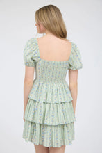 Load image into Gallery viewer, Stripe Floral Puff Sleeve Ruffle Tiered Mini Dress