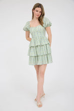 Load image into Gallery viewer, Stripe Floral Puff Sleeve Ruffle Tiered Mini Dress
