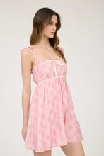 Load image into Gallery viewer, Floral Bow Pattern Tie Strap Mini Dress