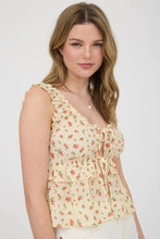 Load image into Gallery viewer, Floral Print Lettuce Trim Front Tie Top