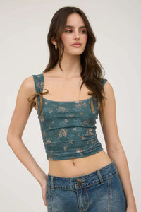 Floral Ribbon Bow Detail Sleeveless Crop Top