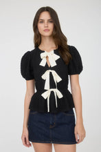Load image into Gallery viewer, Front Bow Detail Short Sleeve Puffer Knit Top