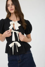 Load image into Gallery viewer, Front Bow Detail Short Sleeve Puffer Knit Top