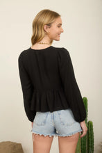 Load image into Gallery viewer, Floral Eyelet Embroidery Front Tie Long Sleeve Top