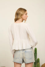 Load image into Gallery viewer, Floral Eyelet Embroidery Front Tie Long Sleeve Top
