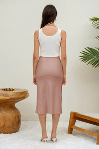 Satin Side Slit Midi skirt