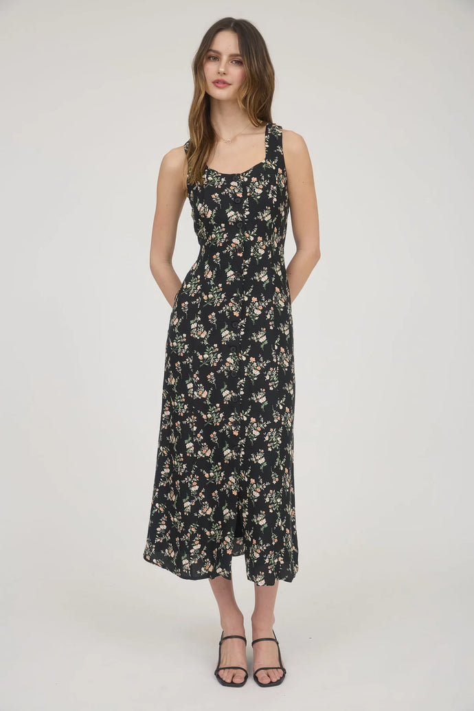 Floral Sleeveless Button-down Midi Dress