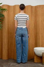 Load image into Gallery viewer, Stripe Short Sleeve Button Down Knit Croop Top