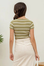 Load image into Gallery viewer, Stripe Short Sleeve Button Down Knit Croop Top