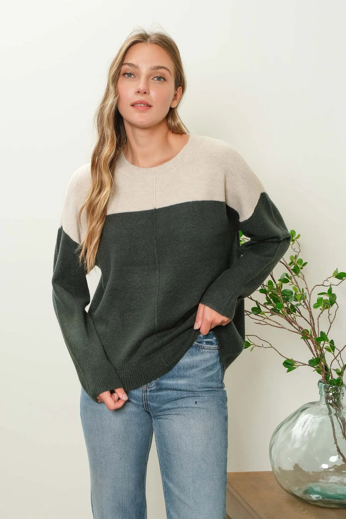Contrast Long Sleeve Knit Pullover Sweater