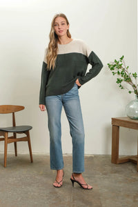 Contrast Long Sleeve Knit Pullover Sweater