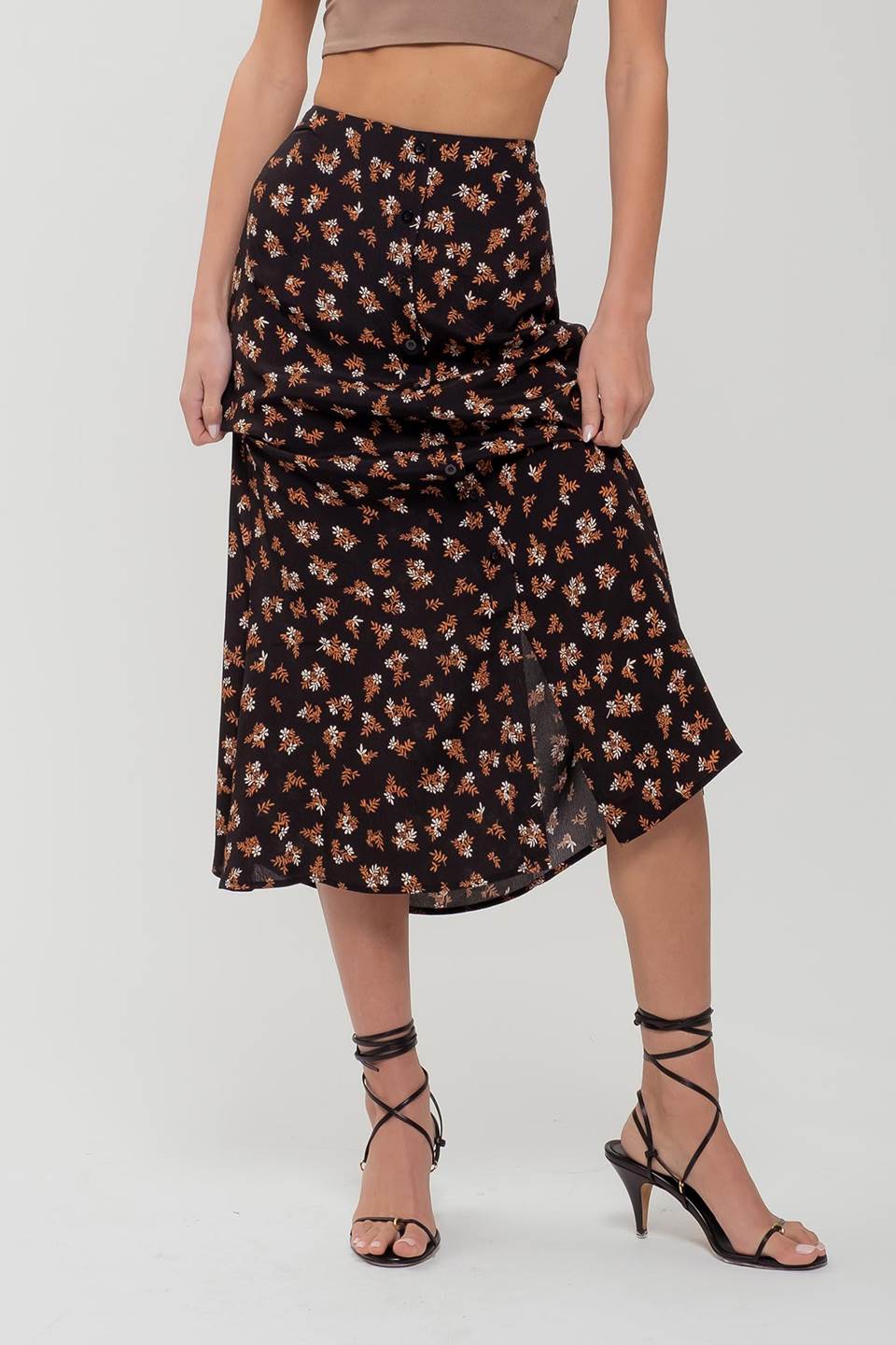 Floral Button Front Split Hem Midi Dress – Gusset America
