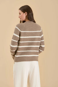 Stripe High Neck Knit Pullover Sweater