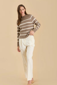 Stripe High Neck Knit Pullover Sweater