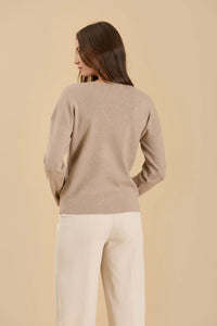 Solid V-neck Front Seam Knit Sweater