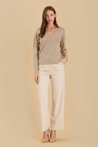 Solid V-neck Front Seam Knit Sweater