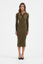 Load image into Gallery viewer, Contrast Trim Collared Button Front Midi Dress
