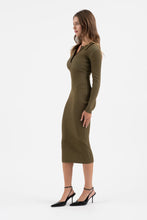 Load image into Gallery viewer, Contrast Trim Collared Button Front Midi Dress