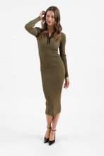 Load image into Gallery viewer, Contrast Trim Collared Button Front Midi Dress