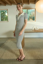 Load image into Gallery viewer, Stripe Collared Short Sleeve Knit Midi Dress