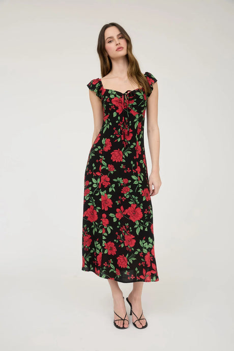 Floral Front Tie with Cut-out Midi Dress