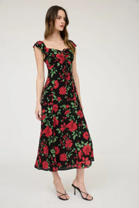 Floral Front Tie with Cut-out Midi Dress