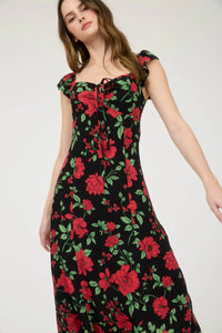 Floral Front Tie with Cut-out Midi Dress