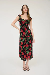 Floral Front Tie with Cut-out Midi Dress