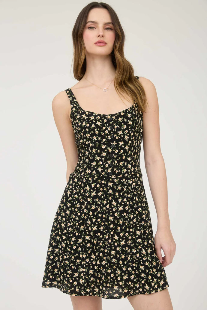 Floral Sleeveless Half Button-down Mini Dress