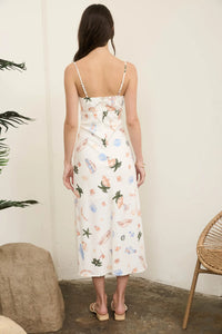 Summer Print Front Tie Spaghetti Midi Dress