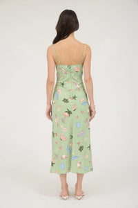 Summer Print Front Tie Spaghetti Midi Dress