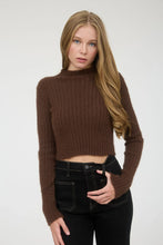 Load image into Gallery viewer, Mock Neck Fuzzy Ribbed Knit Cropped Sweater