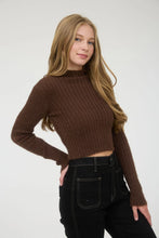 Load image into Gallery viewer, Mock Neck Fuzzy Ribbed Knit Cropped Sweater